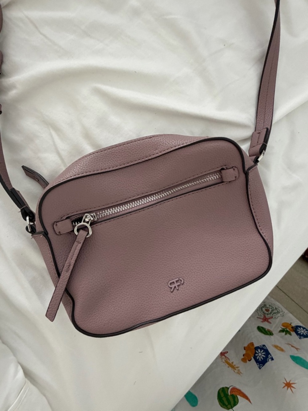 Pebbled Dusty Rose Crossbody Bag with Front Zip Pocket